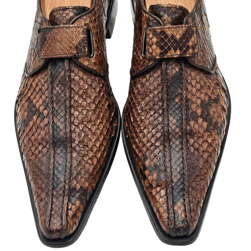 Exotic Python Snake skin Aldo Brue Italy Mens size 8.5 Brown Loafers Dress Shoes - Picture 1 of 13